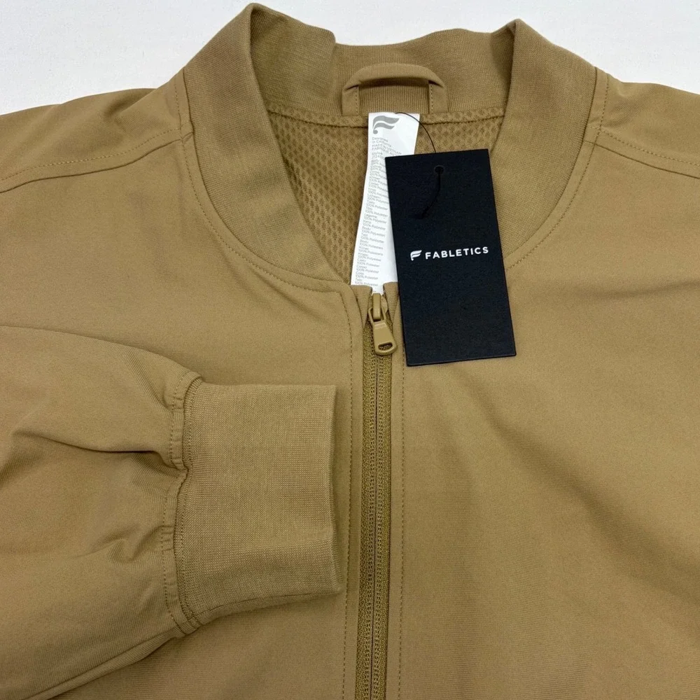 Fabletics Bomber Jacket Mens XL Tan Full Zip Mesh Lined Lightweight Gorpcore